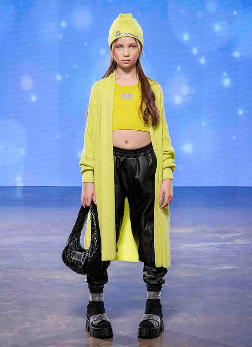 Blusa Regata Cropped Tricot Canelado  Amarelo Siciliano