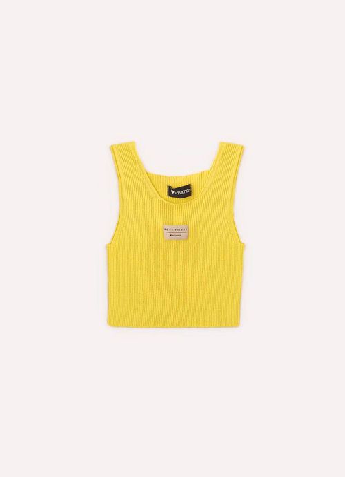 Blusa Regata Cropped Tricot Canelado  Amarelo Siciliano