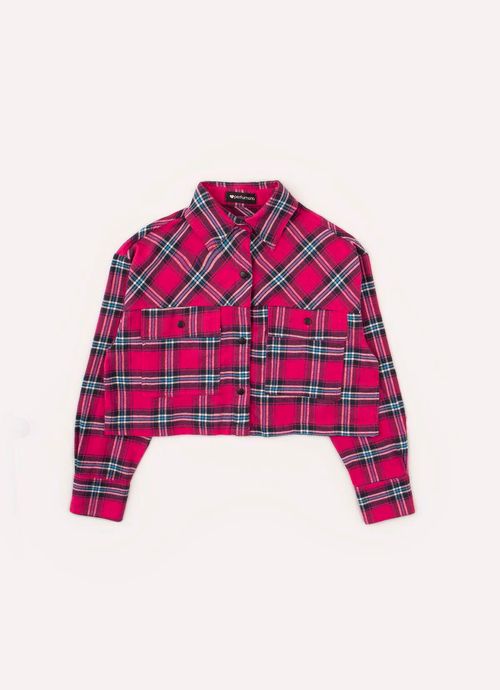 Camisa Cropped Flanela Xadrez Xadrez Rosa