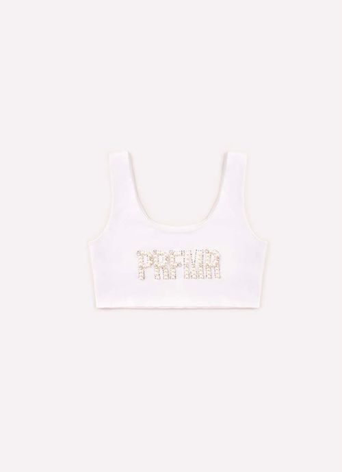 Top Cropped Cotton Bordados Branco