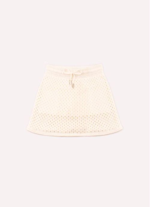Saia Short Tricot Ponto Crochê Off White
