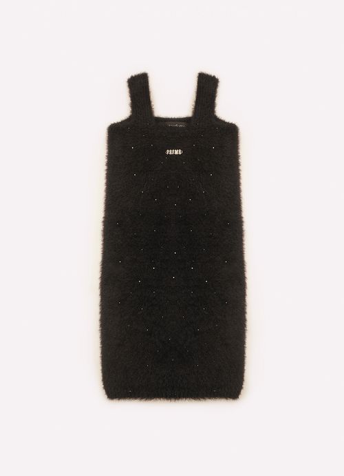 Vestido Tricot Fio Fofinho Sem Costura Cristais  Preto