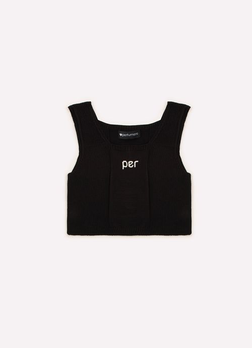 Blusa Regata Cropped Tricot Canelada  Preto