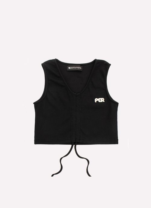 Regata Cropped Canelada Franzido Meio Per Pingente Preto
