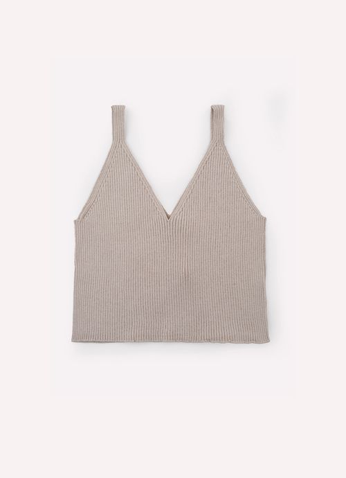 Cropped Tricot Alça Sem Costura Canelada Nuvem