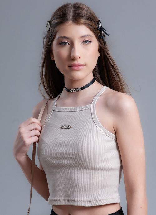 Blusa Cropped Alça Canelada Prfmr Pingente Ninive