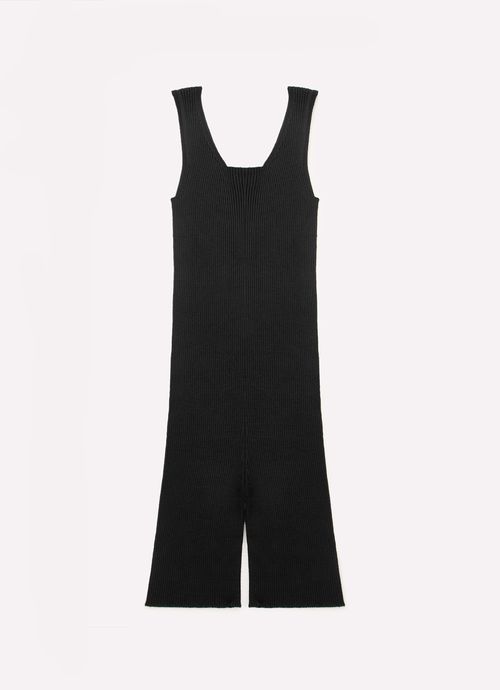 Macacão Tricot Curto Sem Costura Canelado Preto