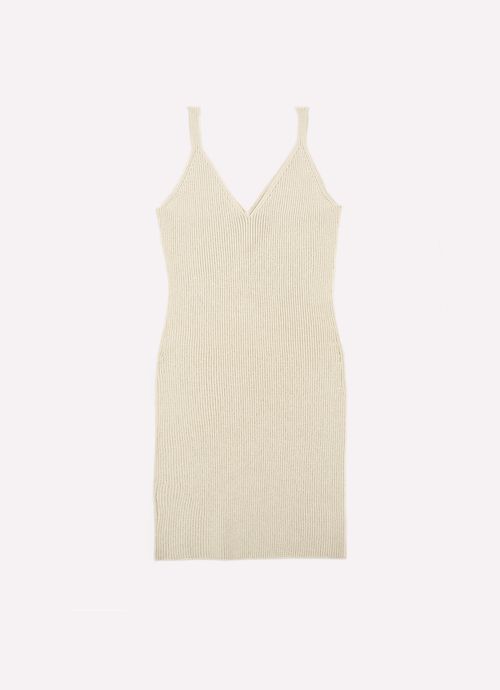 Vestido Tricot Alça Sem Costura Canelado Off White