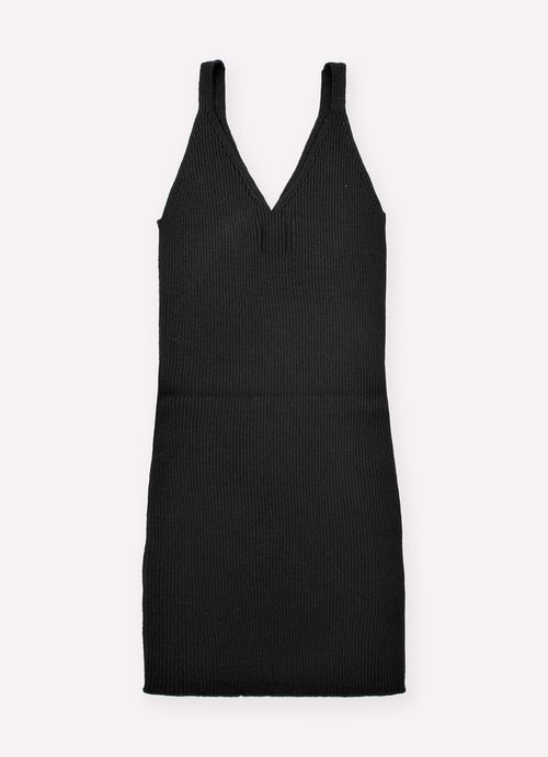 Vestido Tricot Alça Sem Costura Canelado Preto