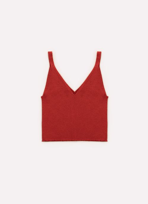 Cropped Tricot Alça Sem Costura Canelada