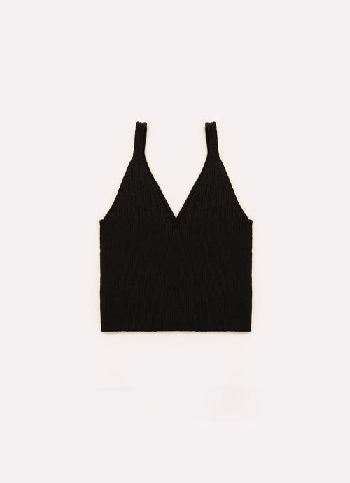 Cropped Tricot Alça Sem Costura Canelada Preto