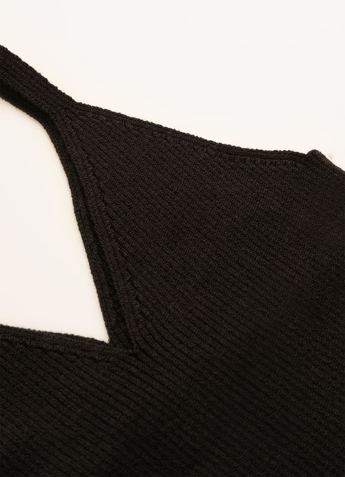 Cropped Tricot Alça Sem Costura Canelada Preto